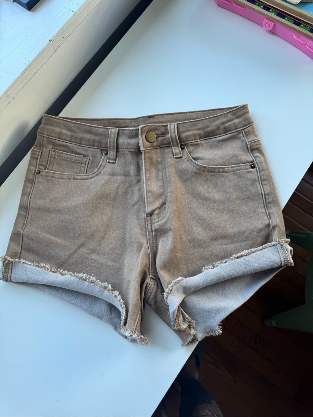 Born Primitive Taupe Frayed Hem High-Rise Jean Shorts